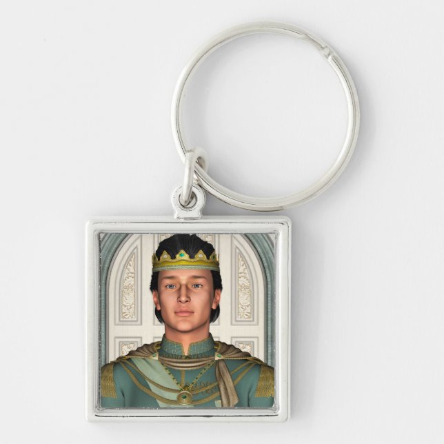 Prins Fyrkantig Silverfärgad Nyckelring (Framsidan)