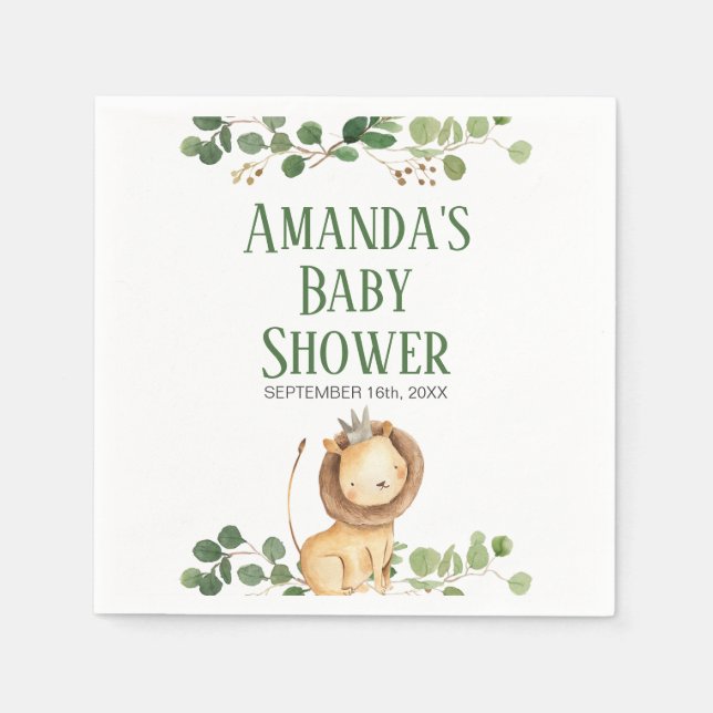 Prins Greenery Lejon Baby Shower Servetter (Framsidan)