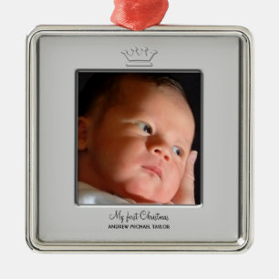 Prins Kron Baby Pojke Första Julen Foto Julgransprydnad Metall