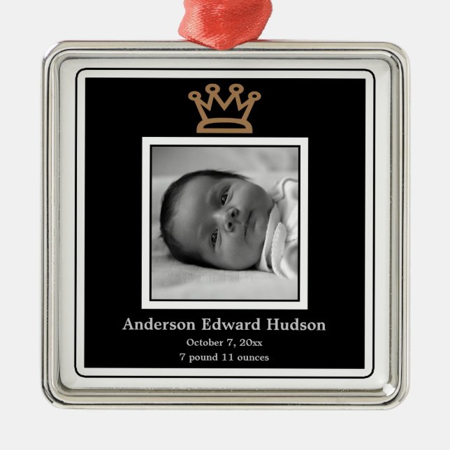Prins Krona Baby Pojke Foto Ornament (Framsidan)