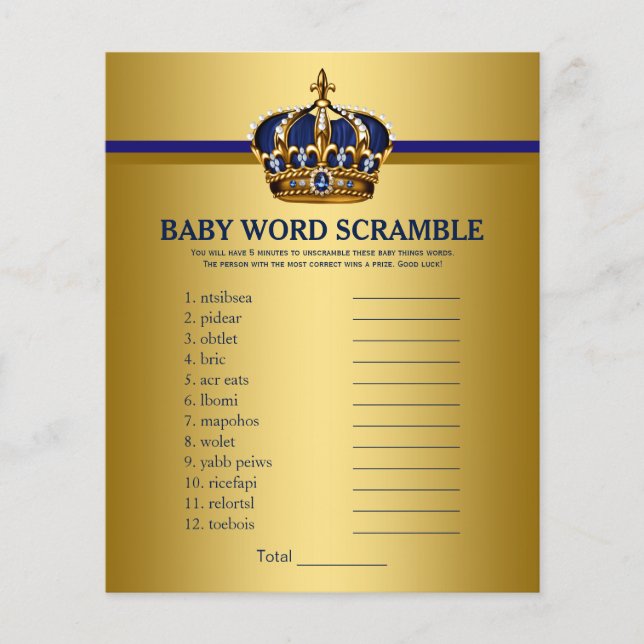 Prins Krona Baby Shower Spel Ordkluveri (Framsida)