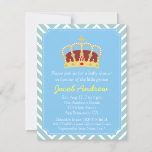 Prins Kronans Baby Shower Blå Vit Chevron Inbjudningar