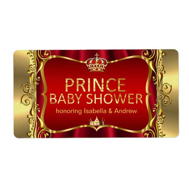 Prins Kunglig Röd Baby Shower Guld Pojke Fraktsedel (Framsidan)