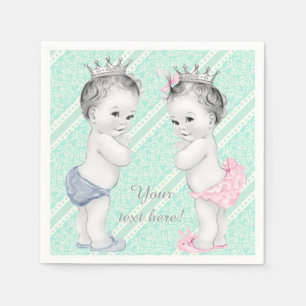 Prins- och prinsessintvilling baby shower pappersservett