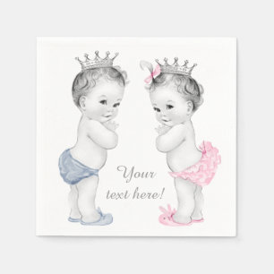 Prins- och prinsessintvilling baby shower pappersservett