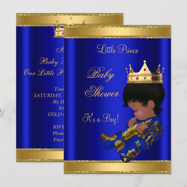 Prins Pojke Baby Shower Blå Etnisk Inbjudningar (Fram/baksida)