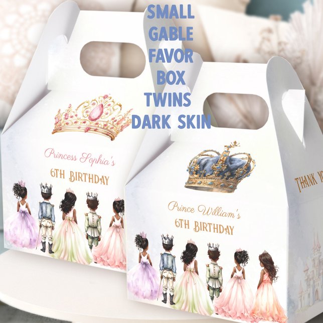 Prins Prinsessor Tvillingar Kronans Royal Födelsed Presentaskar (Prince Princess Twins Crown Royal Birthday Favor Boxes Dark Skin)