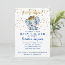 Prins Royal Blå Guld Elefant Pojke Baby Shower