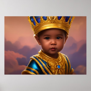 Prins söt baby pojke guld krona blå etnicitet poster