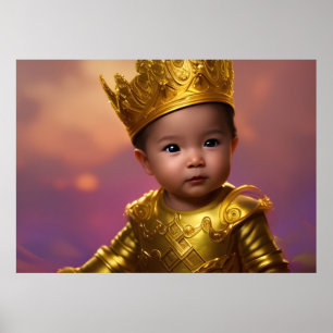 Prins söt baby pojke guld krona blå etniskt asiati poster