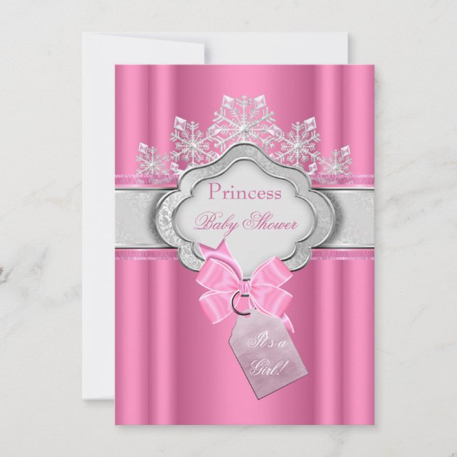 Prinsess Baby Shower Flick Pink Tiara Slöja Inbjudningar (Framsida)