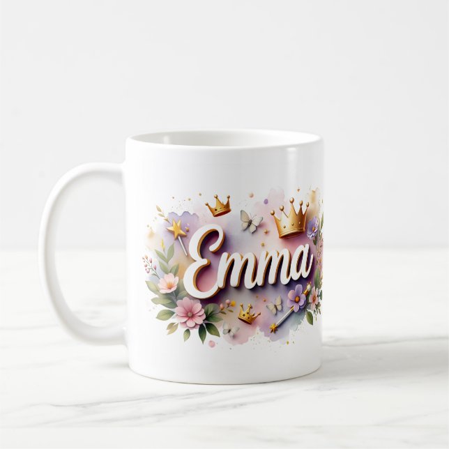 Prinsess Blommig Specialmugg – Personligt Namn Kaffemugg (Vänster)