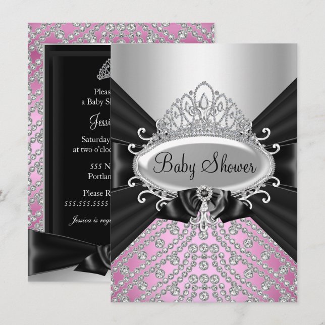 Prinsess Diamanttiara & Bow Baby Shower Inbjudan (Fram/baksida)