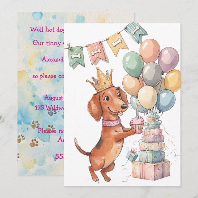 Prinsess Doxie Digital Nedladdningsfest Inbjudan (Fram/baksida)