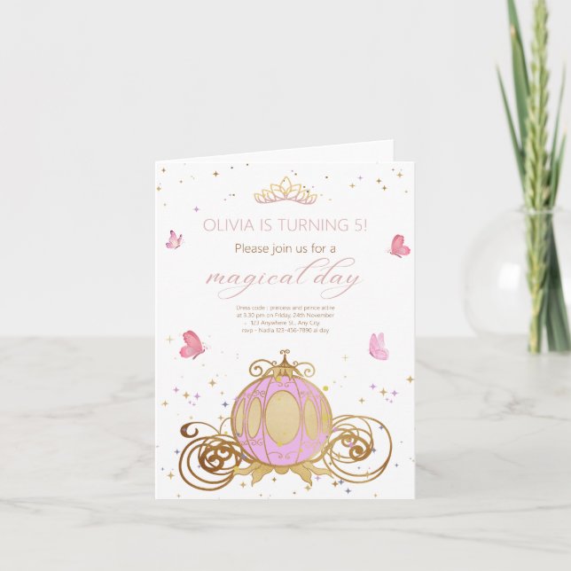 Prinsess födelsedag Magisk dag prinsess vagn Inbjudan (Framsida)