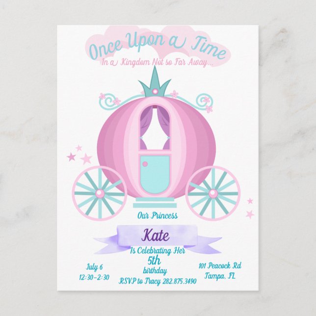 Prinsess födelsedagsfest postkort inbjudan (Framsida)