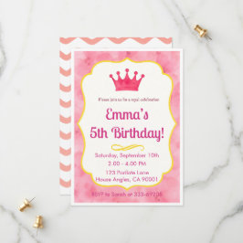 Prinsess födelsedagsinbjudan | Rosa kunglig fest Spara Datumet