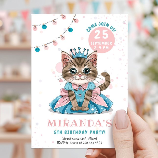 Prinsess Kitty Flicka Födelsedagsfest Inbjudningar (Skapare uppladdad)