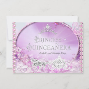 Prinsess Quinceanera Magisk Rosa Lila Silver 3 Inbjudningar