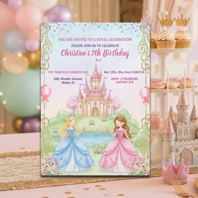 Prinsess Slott Kunglig 7-årsfest Inbjudningar (Skapare uppladdad)