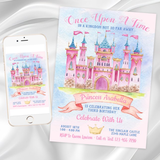 Prinsess Slott Valfri Prinsess Födelsedagsfest Inbjudningar (Princess Castle Any Number Princess Birthday Party Invitation. Digital download and print files.)