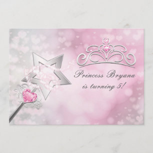 Prinsess-stav & krona silver rosa festinladning inbjudningar