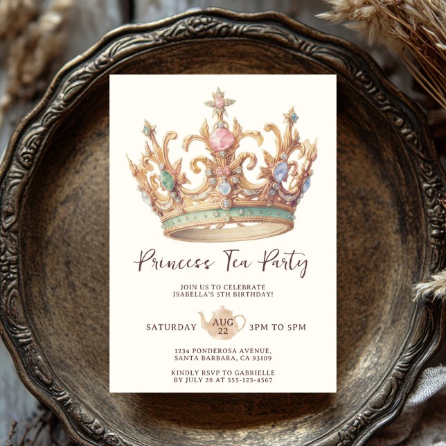 Prinsess Tea Party Elegant Akvarell Krona Inbjudningar (Skapare uppladdad)