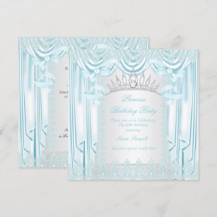 Prinsess Teal Lace Tiara Vit Födelsedagsfest Inbjudningar