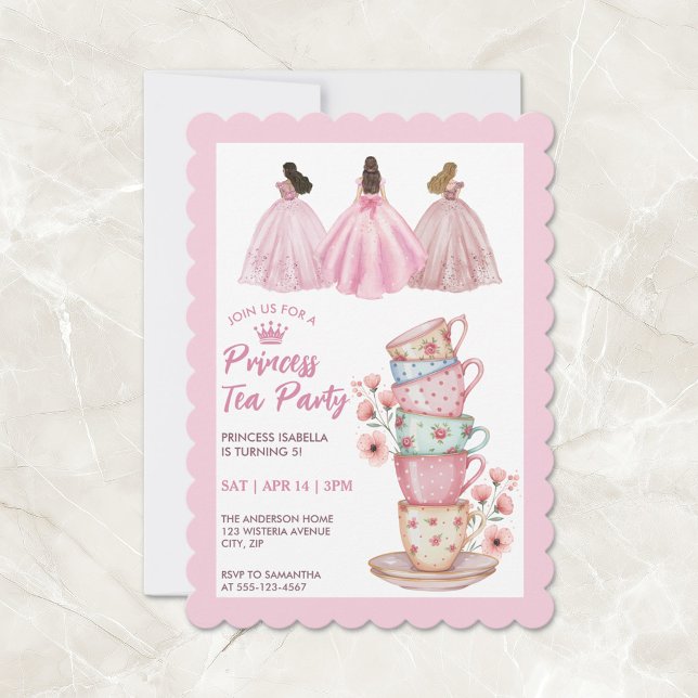 Prinsess Teaparty Whimsical Rosa Akvarell Inbjudningar (Skapare uppladdad)