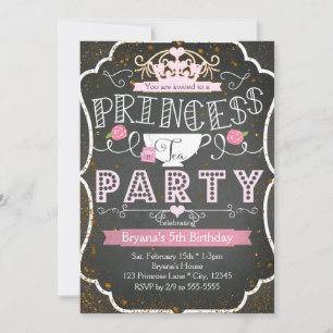 PRINSESS TEPARTY Födelsedags Glitter Inbjudningar
