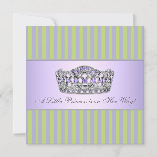 Prinsess Tiara Grön Lila Baby Shower för Flicka Inbjudningar (Framsida)