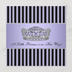 Prinsess Tiara Lila Svart Baby Flickas Shower Inbjudningar