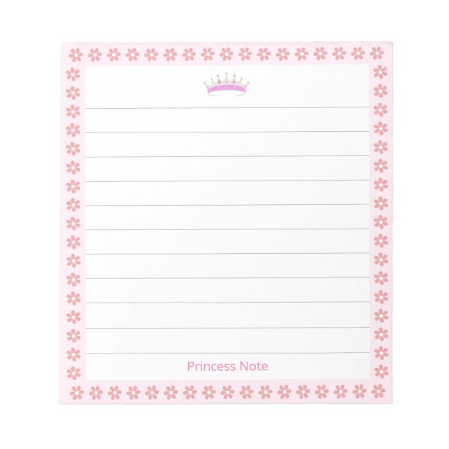 Prinsess Tiara & Rosa Blommor på Linjerad Anteckningsblock (Framsida)