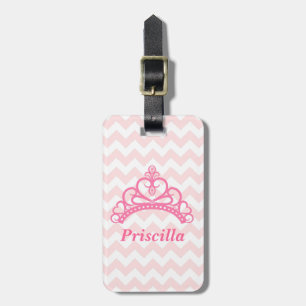 Prinsess Tiara, Rosa och Vit Chevron, för Flickor Bagagebricka