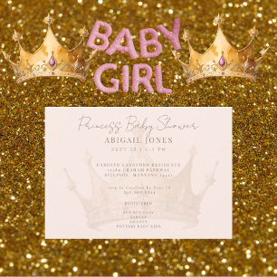 Prinsess Tiara Rosé Baby Shower Inbjudningar