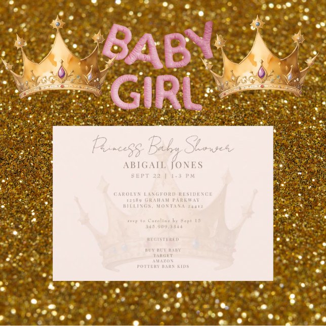 Prinsess Tiara Rosé Baby Shower Inbjudningar (Skapare uppladdad)