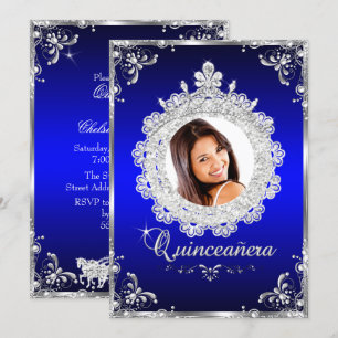 Prinsess Tiara Royalblå Glitter Quinceanera Inbjudningar