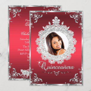Prinsess Tiara Ruby Röd Glitter Quinceanera Inbjudningar