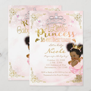 Prinsess Tutu & Guld Krona Etnisk Babyflicka Showe Inbjudningar