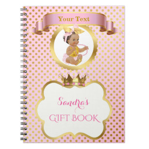 Prinsessa Baby Flicka Båge Rosa Guld Gåva Gäst Anteckningsbok