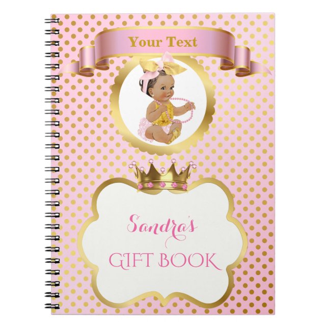 Prinsessa Baby Flicka Båge Rosa Guld Gåva Gäst Anteckningsbok (Framsidan)