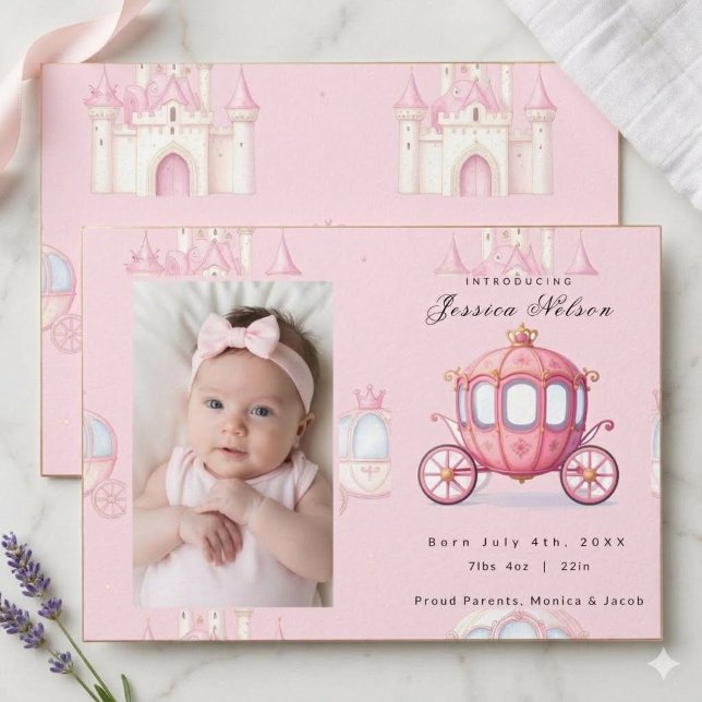 Prinsessa Baby Födelse Annonsering Foto Kort Rosa  (Skapare uppladdad)
