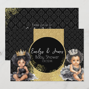 Prinsessa Baby Gold Svart Baby Tvillingar Dopp Inbjudningar