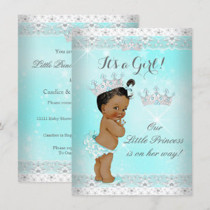 Prinsessa Baby Shower Aqua Spets Tiara Etnisk Inbjudningar