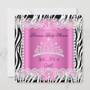 Prinsessa Baby Shower Baby Flicka Rosa Zebra 2 Inbjudningar