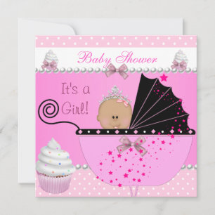 Prinsessa Baby Shower Flick Pink Cupcake Strössel Inbjudningar