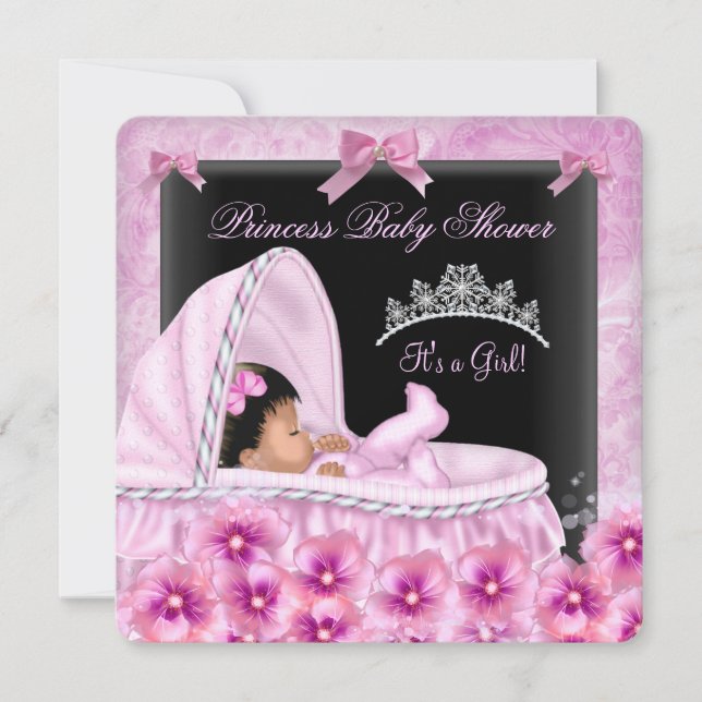 Prinsessa Baby Shower Flicka Afroamerikansk Inbjudningar (Framsida)