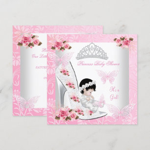 Prinsessa Baby Shower Flicka Fjärilsko Rosa Ros Inbjudningar