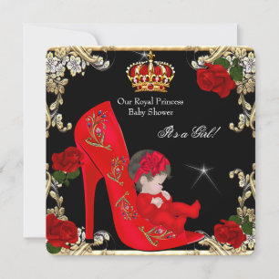 Prinsessa Baby Shower Flicka Guld Röd Ros Skor 4a Inbjudningar