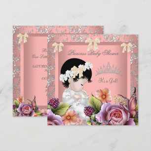 Prinsessa Baby Shower Flicka Korall Rosa Ros Tiara Inbjudningar